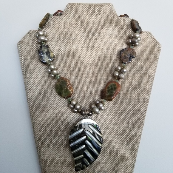 Artisan Sterling, Pearls & Abalone Necklace - Picture 1 of 6